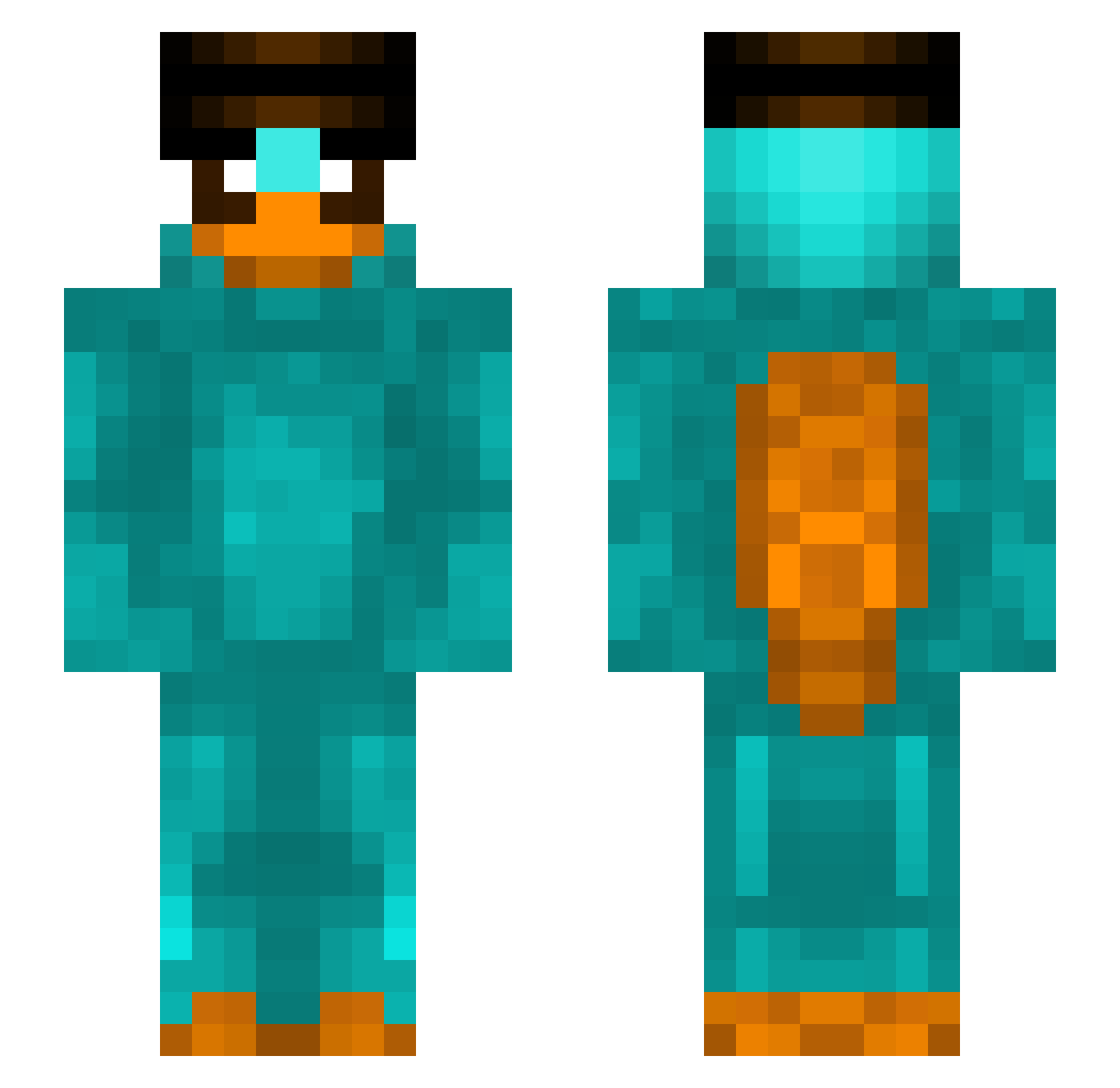 Suspection Minecraft skin, front and back view