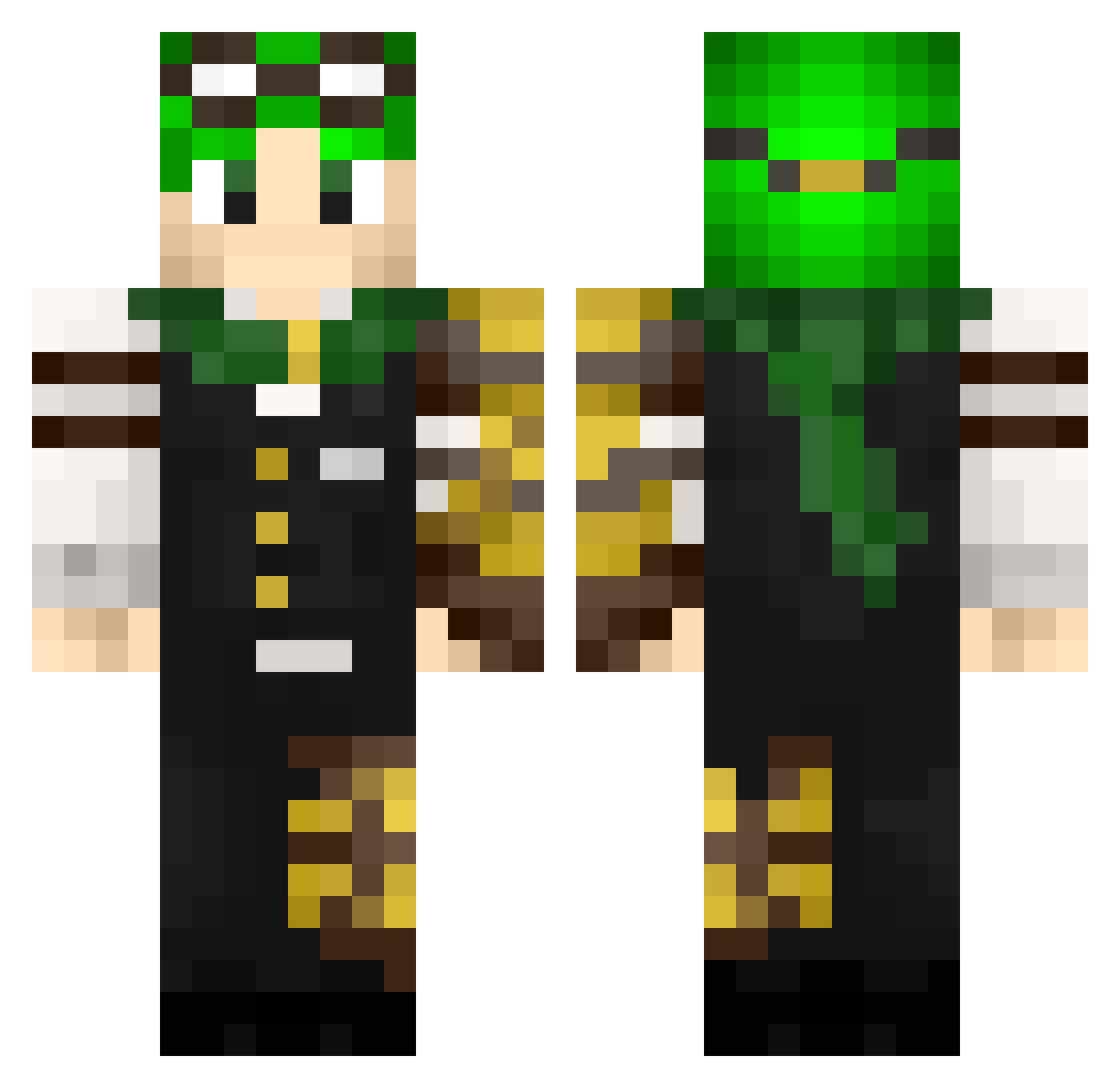 MrHexaBit Minecraft skin, front and back view