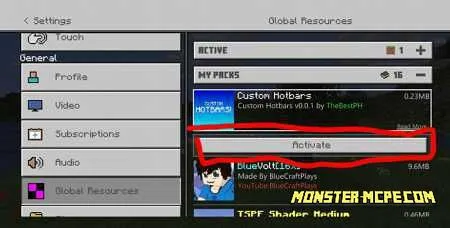 Custom Hotbar Texture Pack