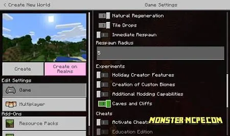 enable the Experimental game mode