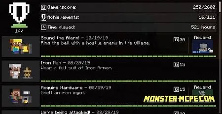 updated screen of achievements