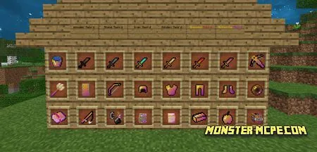 Weapons, armor, materials, ore, and others