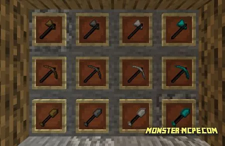 Ax, pickaxe, and shovel