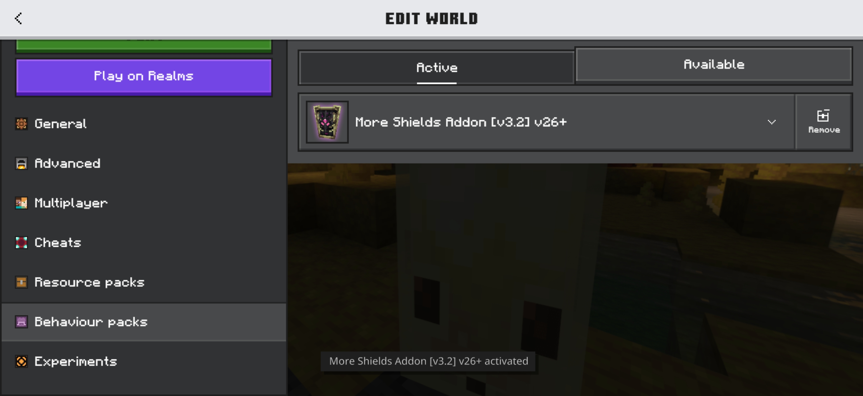 Activated add-on in the Active tab
