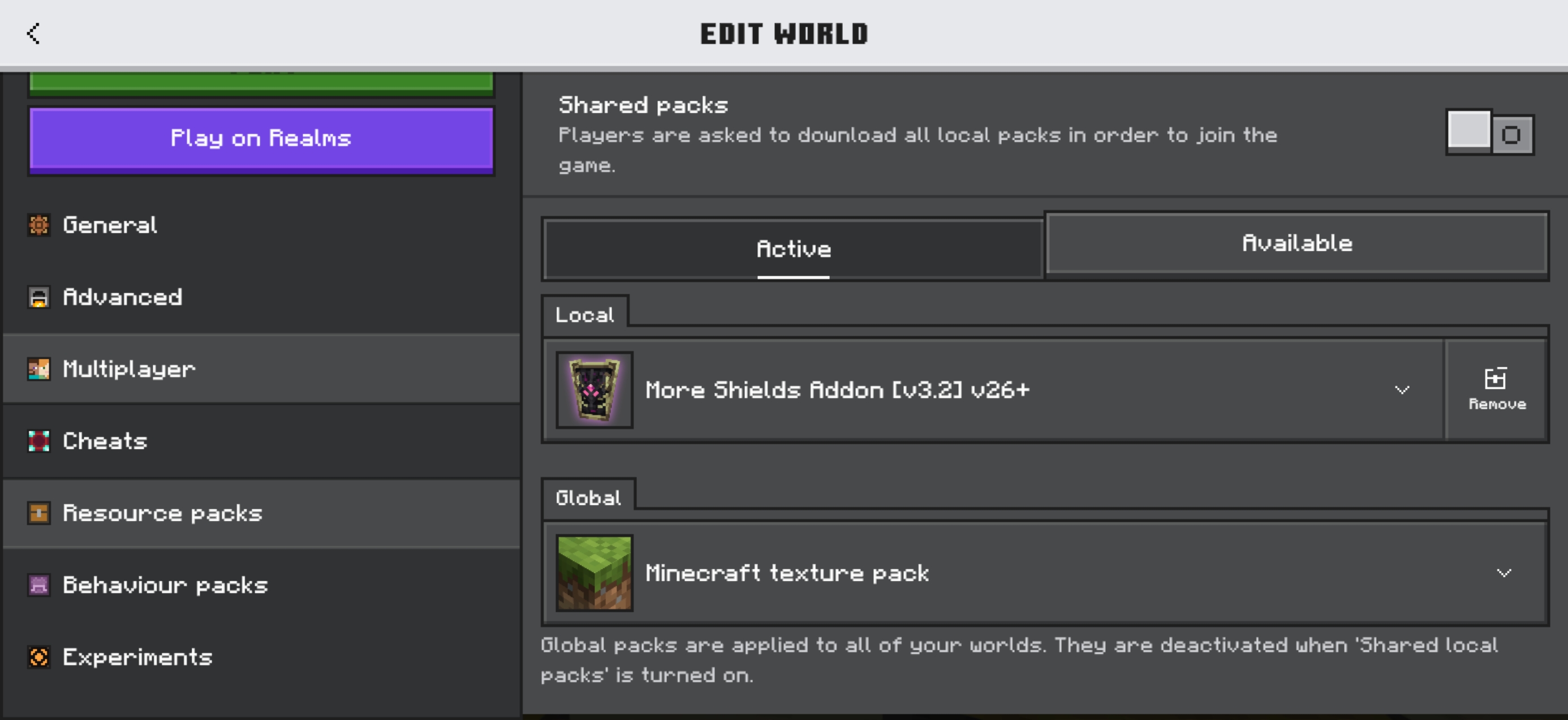Add-on already active under Resource packs